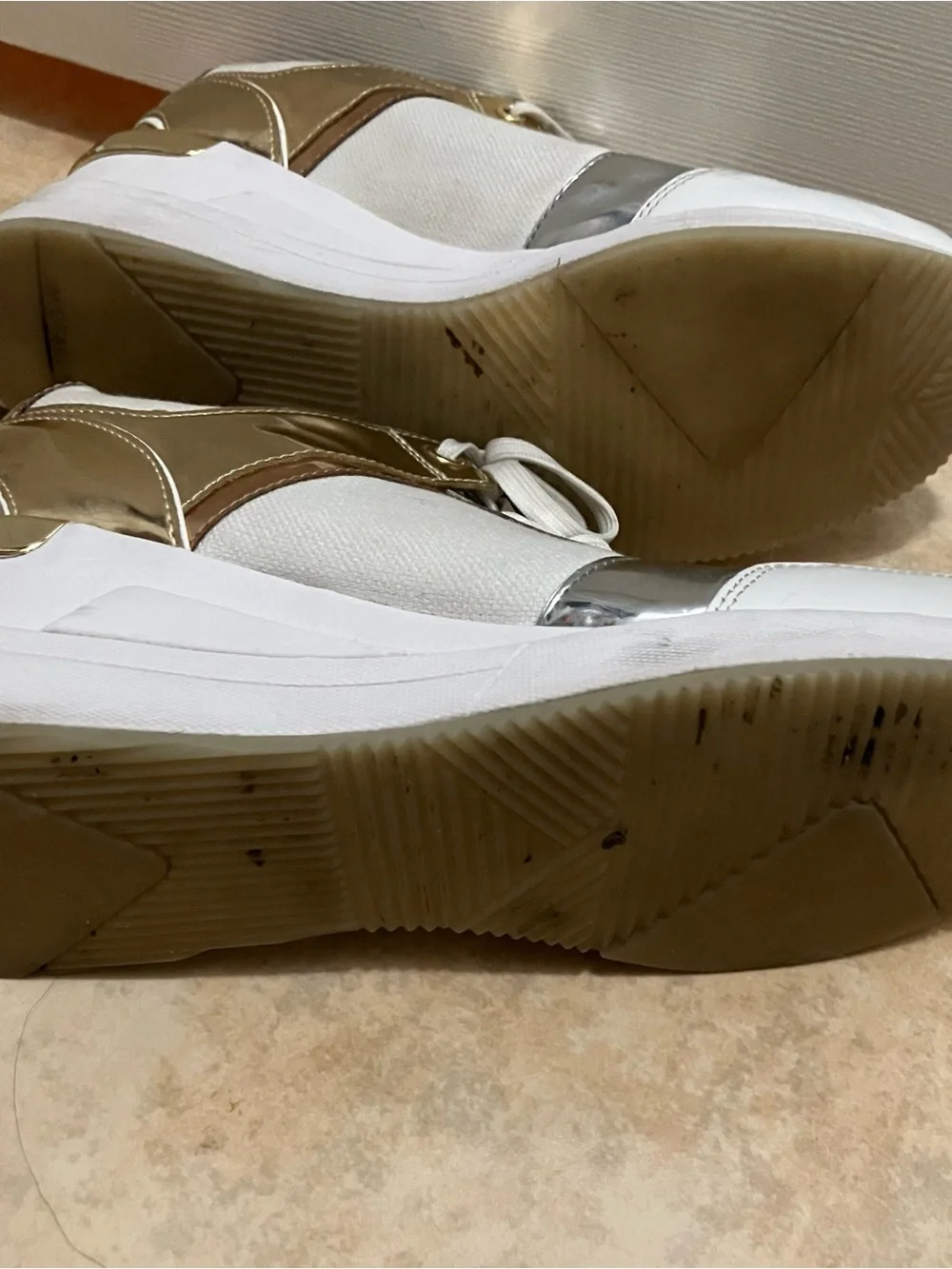 Michael Kors Georgie Trainer Wedge Sneakers Women’s 9.5M White Gold Silver Shoes
